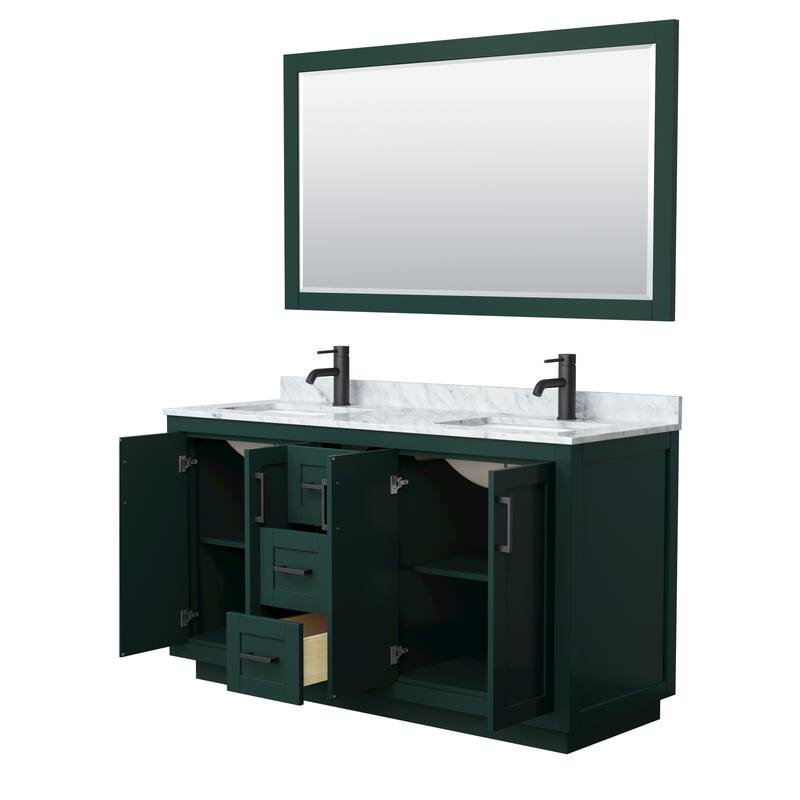 Miranda Bathroom Vanity Set, White Carrara Marble Top, 58-Inch Mirror