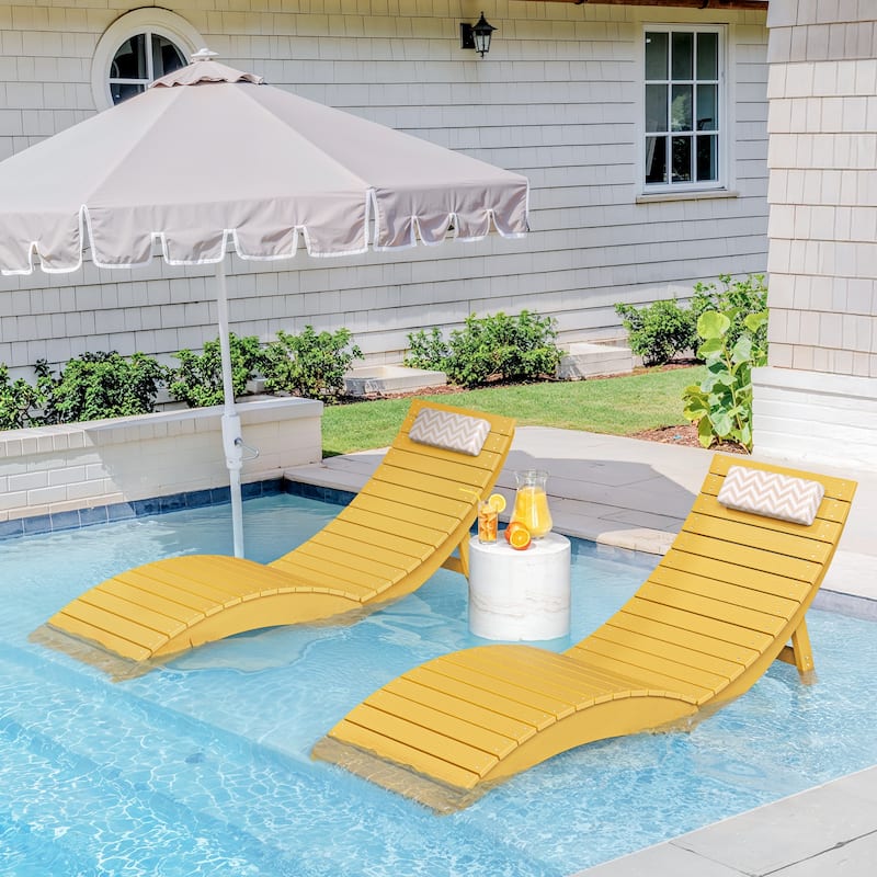 Set of 2 Weather-Resistant Folding Patio Pool Chaise Lounge Chairs - Yellow