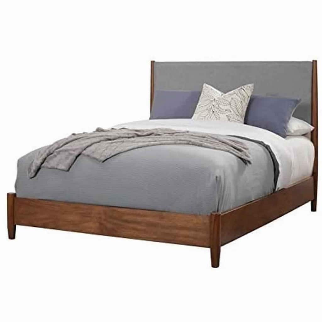 Two Tone Full Panel Bed with Upholstered Headboard, Brown and Gray