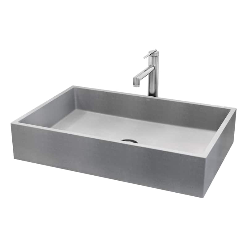 VIGO Orvieto 24"L x 15"W Concrete Vessel Sink and Sterling 11"H Faucet Set