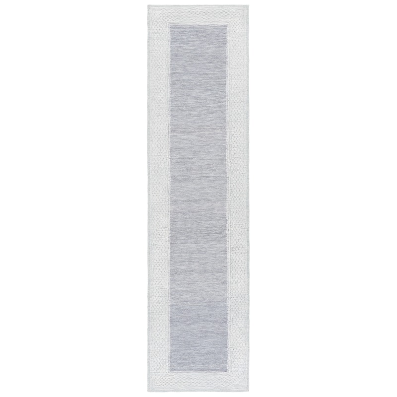 SAFAVIEH Handmade Ebony Pegah Border Wool Rug - 2'3" x 9' Runner - Grey/Ivory