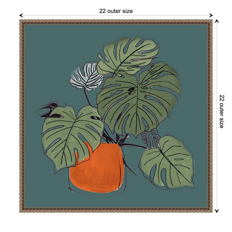 The Retro Potted Plant On Teal II by Patricia Pinto Framed Canvas Wall Art Print - 22 x 22 in