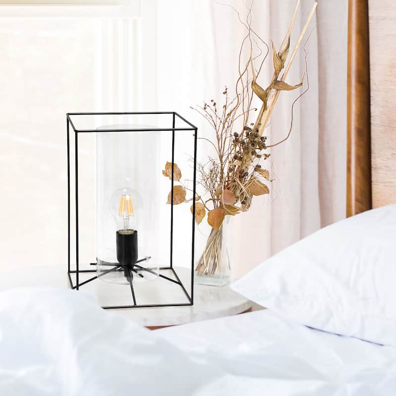 Lalia Home Framed Table Lamp with Clear Cylinder Glass Shade