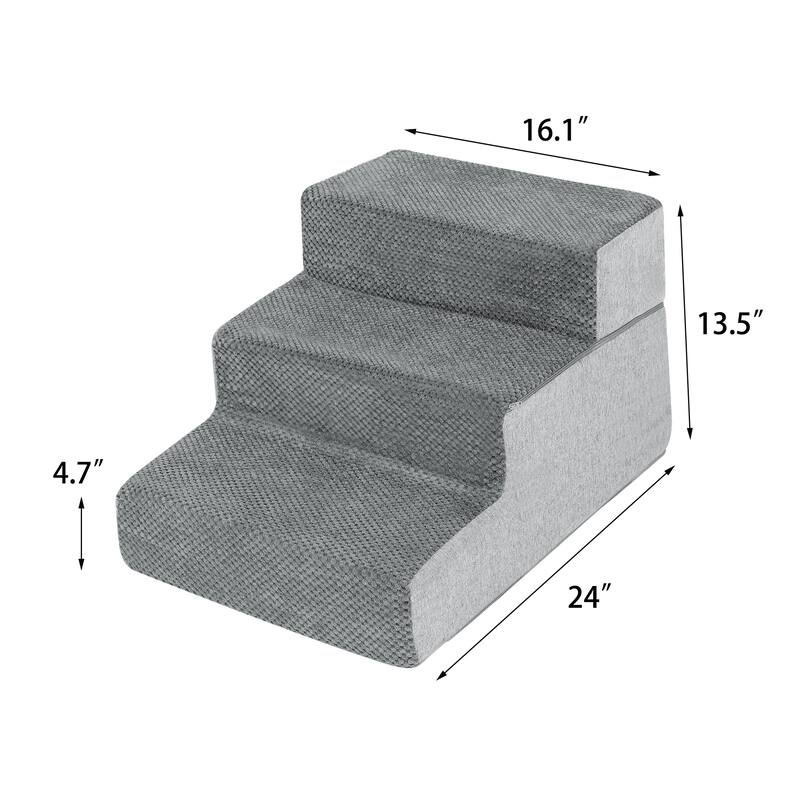 Adeco 3-Tier Dog Stairs Soft Foldable Dog Ramp with Removable Cover