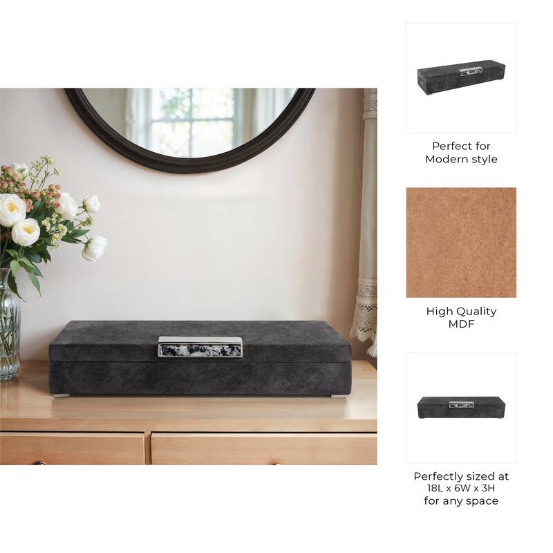 Casual Home Keepsake Box with Sculptural Hardware and Lid - 18", Gray - 18.0"