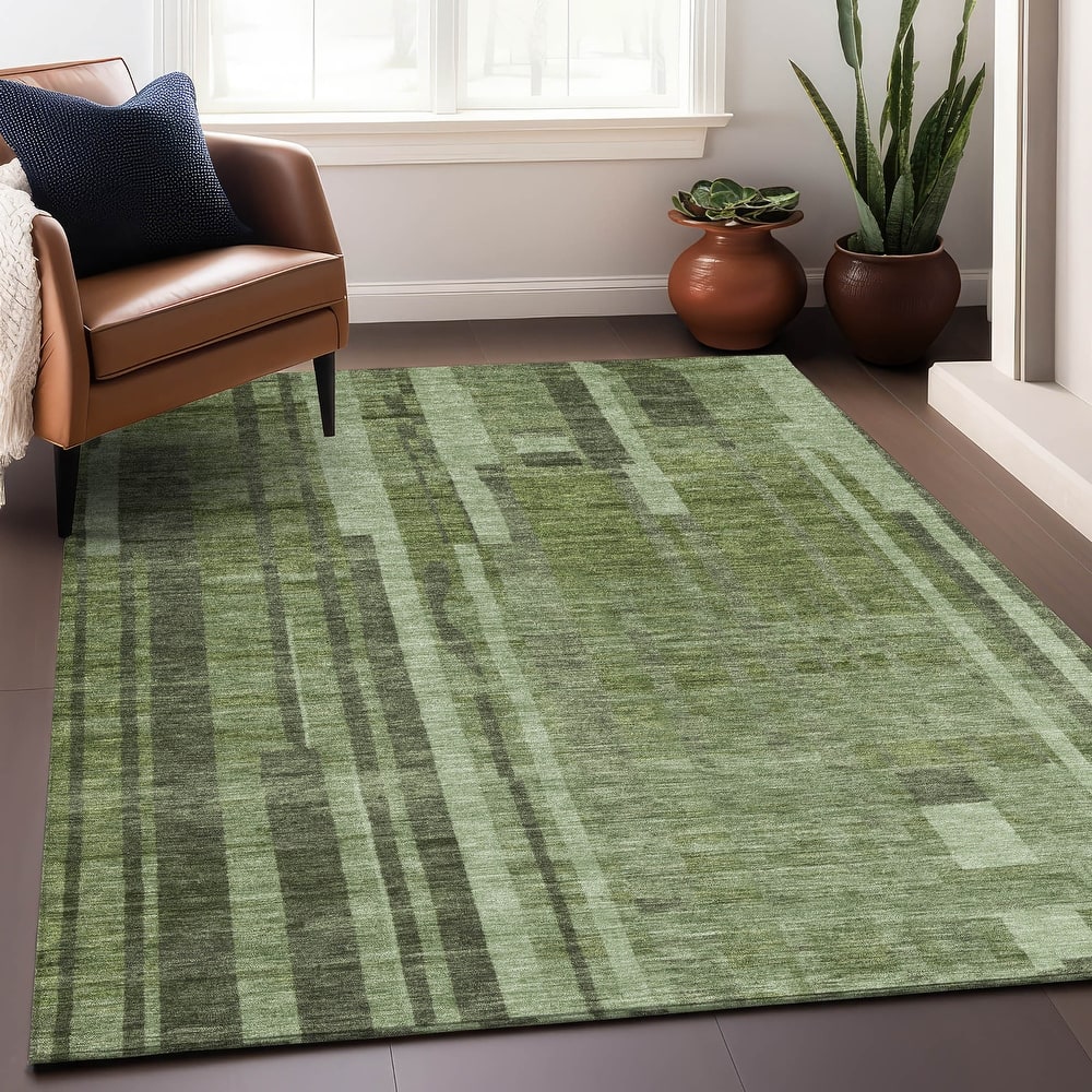 Machine Washable Indoor/ Outdoor Modern Stripes Chantille Rug