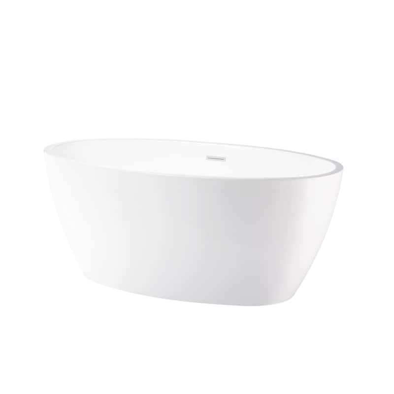 Vanity Art 55" Freestanding Acrylic Soaking Bathtub with Slotted Overflow & Pop-up Drain
