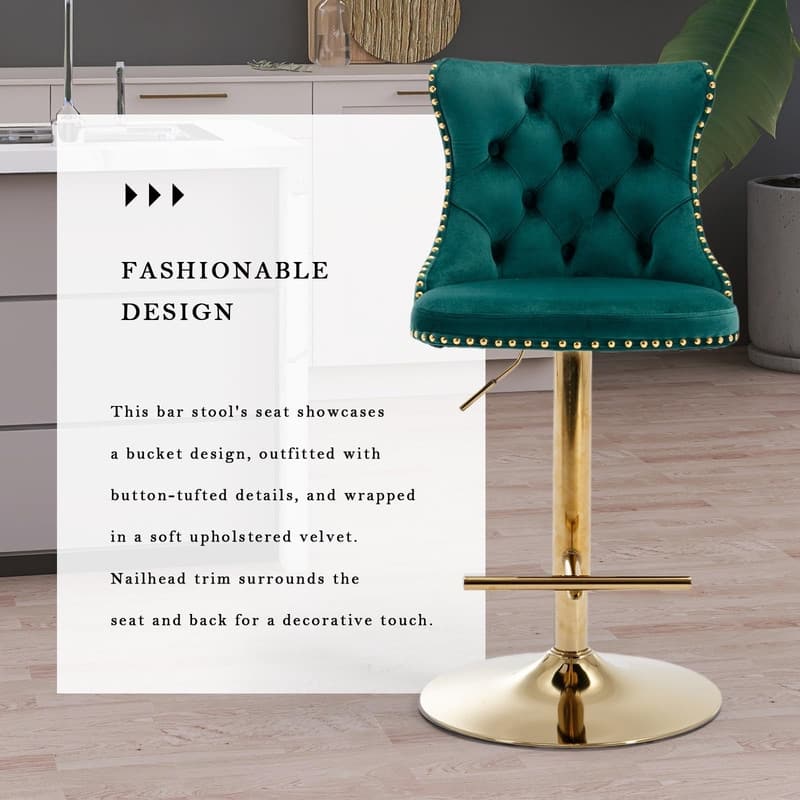 Velvet Upholstered Nailheads Tufted Swivel Bar Stools (Set of 4)