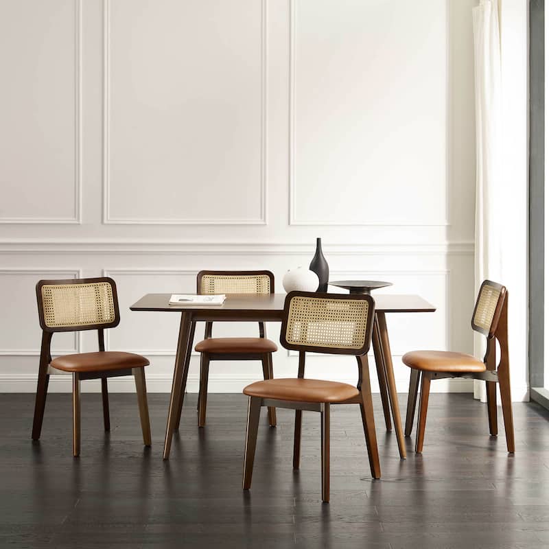 Art Leon Genuine Leahter and Cane Dining Chairs (Set of 4)