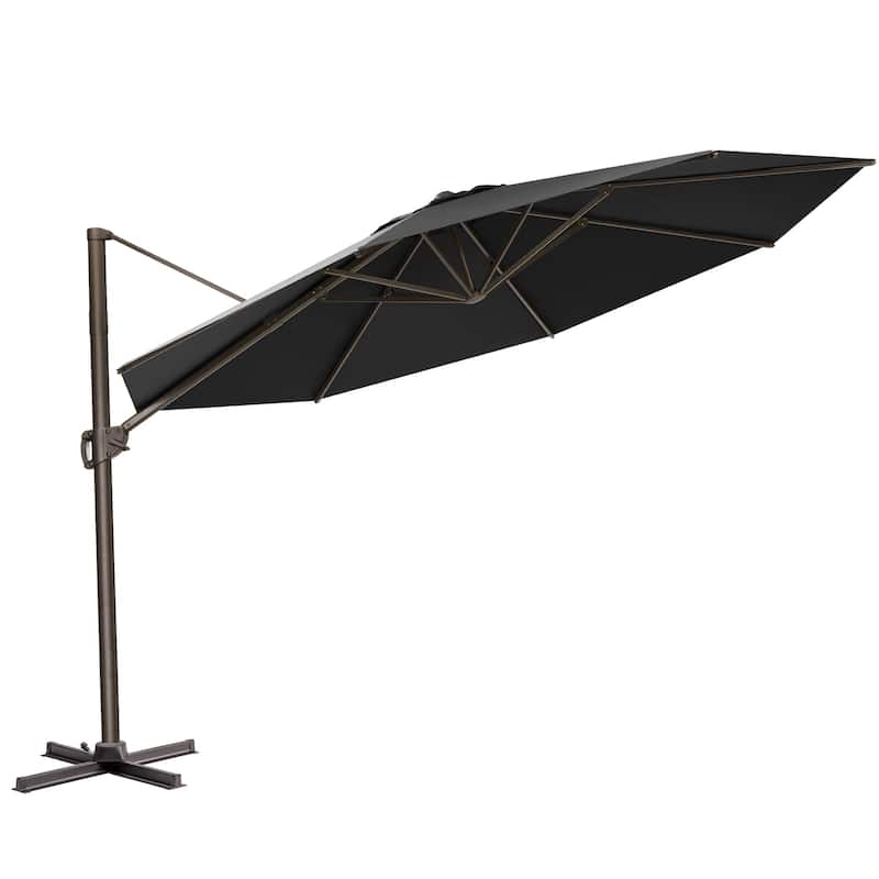 Outdoor 11.5FT Round Patio Hanging Offset Cantilever Umbrella with Cross Base