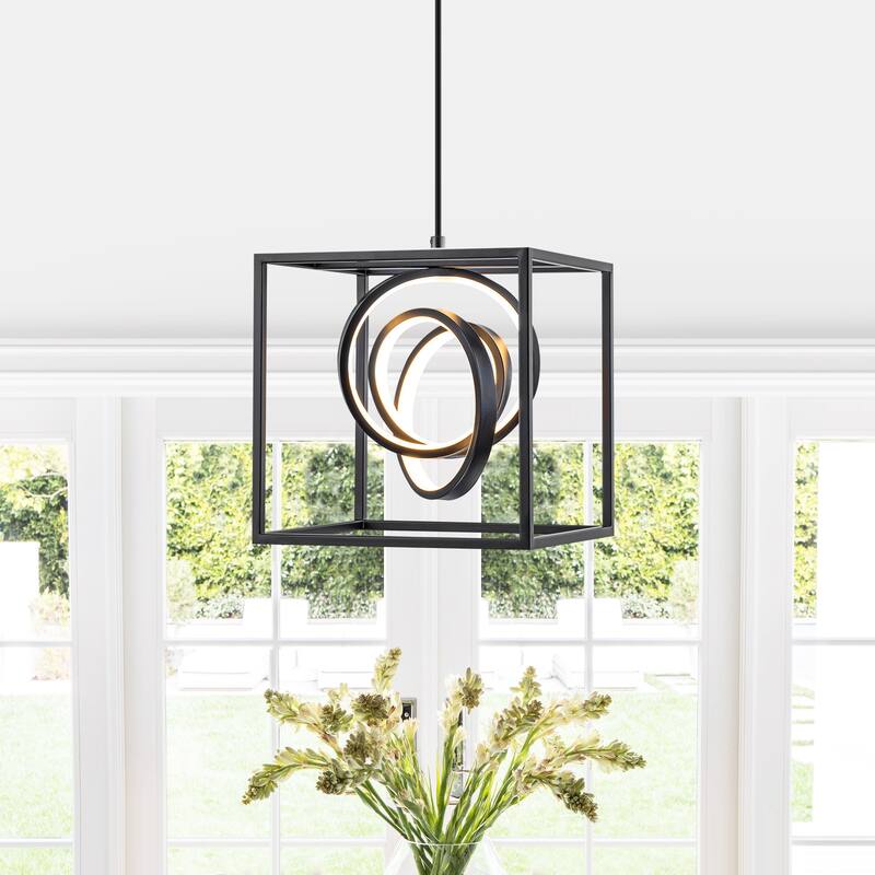 Modern Square LED Pendant Light Dimmable Adjustable Hanging Fixture - Dia.10-in - Dia.10-in