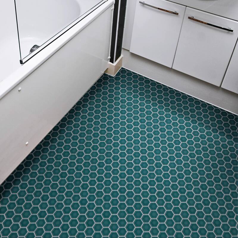 Merola Tile Tribeca 2" Hex Glossy Jade 11-1/8" x 12-5/8" Porcelain Mosaic Floor and Wall Tile