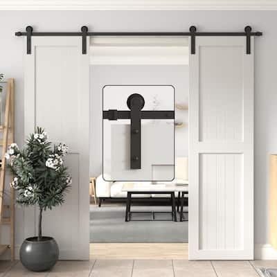 WINSOON 4-14 FT Sliding Barn Door Hardware Track Kit for Double Doors I Style Rollers