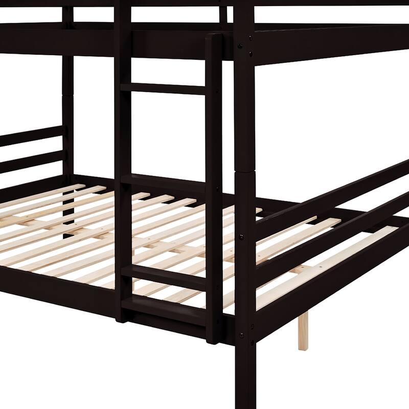 Full over Full Wooden Bunk Bed,High Guardrail,Ladder,Kids Teens,Dorm