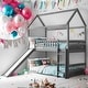 preview thumbnail 1 of 24, Twin Over Twin Bunk Bed with Slide, House Bed with Slide,Maximized Space Saving Gray