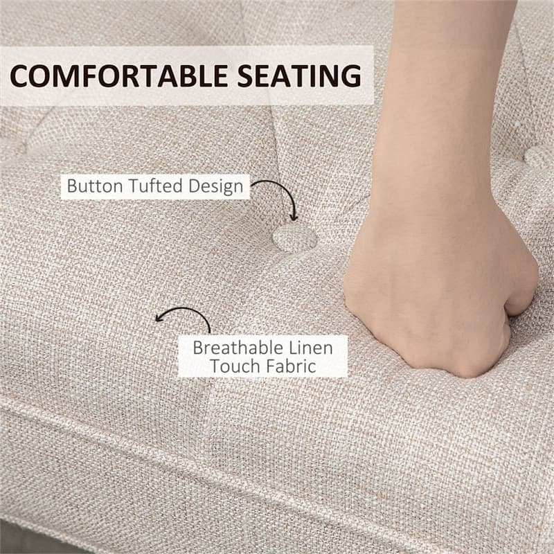 Linen Upholstered Storage Bench with Button Tufted Cushion for Entryway Bedroom or Living Room Use - 55" W x 17.25" D x 25.5" H
