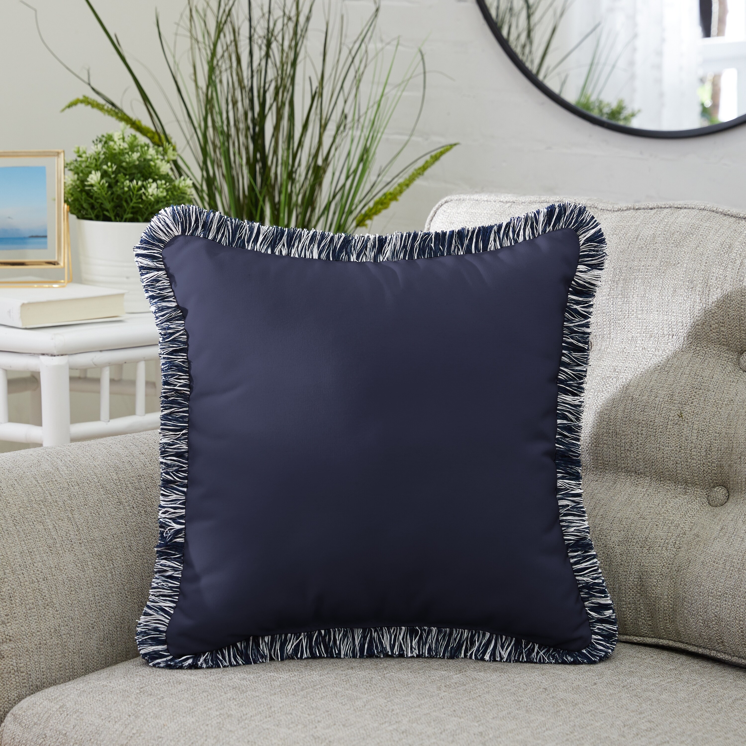 Humble + Haute Sunbrella Canvas Navy and Canvas Natural Small Flange  Indoor/ Outdoor Lumbar Pillow, Set of 2 - On Sale - Bed Bath & Beyond -  19508272