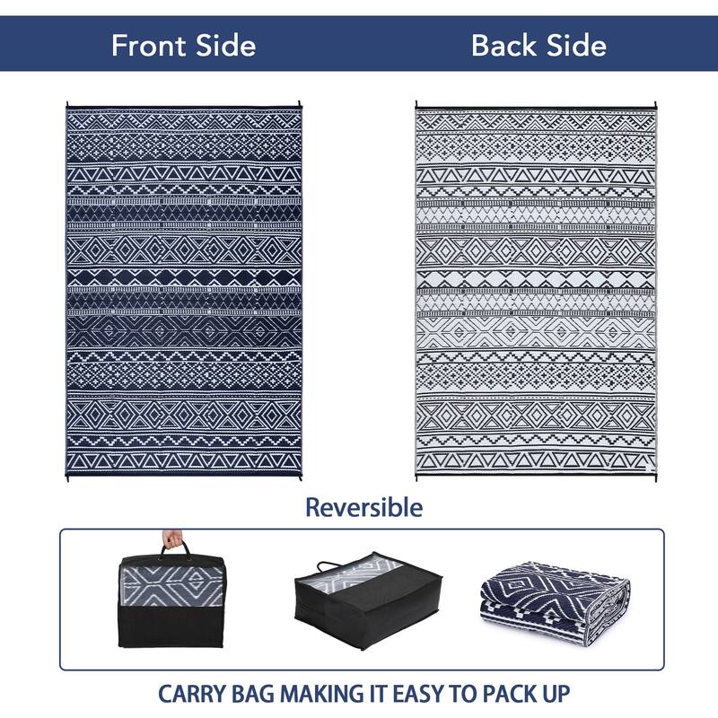 Outdoor Rug Waterproof Patio Rug Mat Geometric Rug Plastic Straw Outside Rug for RV Camping Picnic Reversible Rug