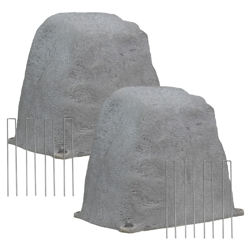 Sunnydaze Flat-Top Artificial Landscape Rock Cover with Stakes - Gray