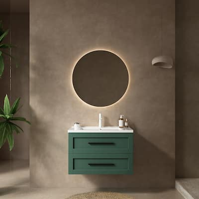 30/36 Inch Floating Bathroom Vanity with Ceramic Sink & 2 Drawers,Bathroom Sink with Cabinet