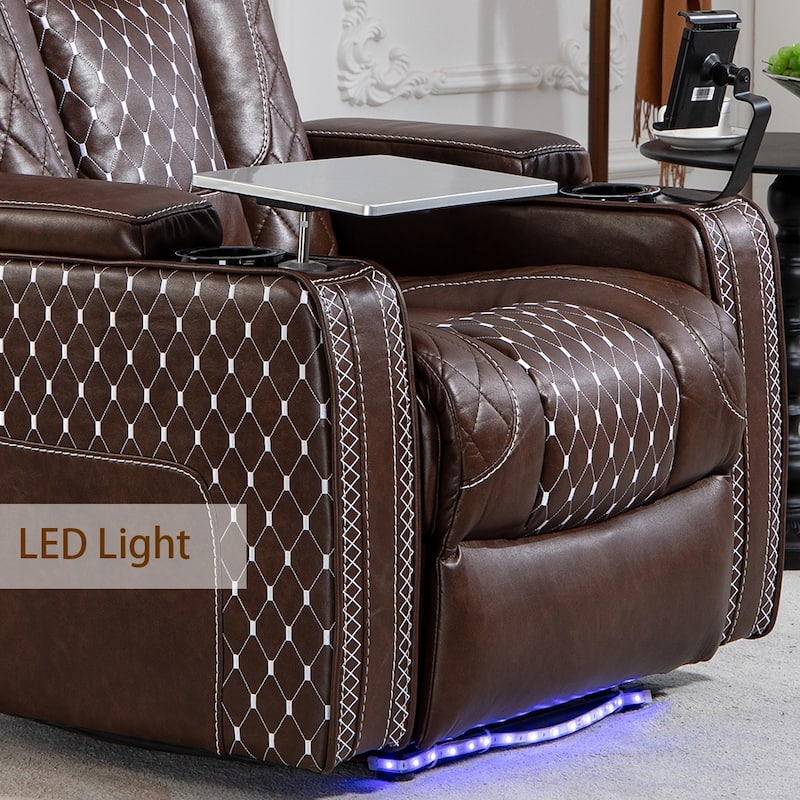 Zero Gravity Power Recliner, PU Recliner with Cup Holder/ Laptop Table /Phone Holder/ Light/ LED