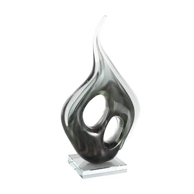 Glass Abstract Curved Cutout Decorative Sculpture with Swirl Patterns - Green - Roche River Decor