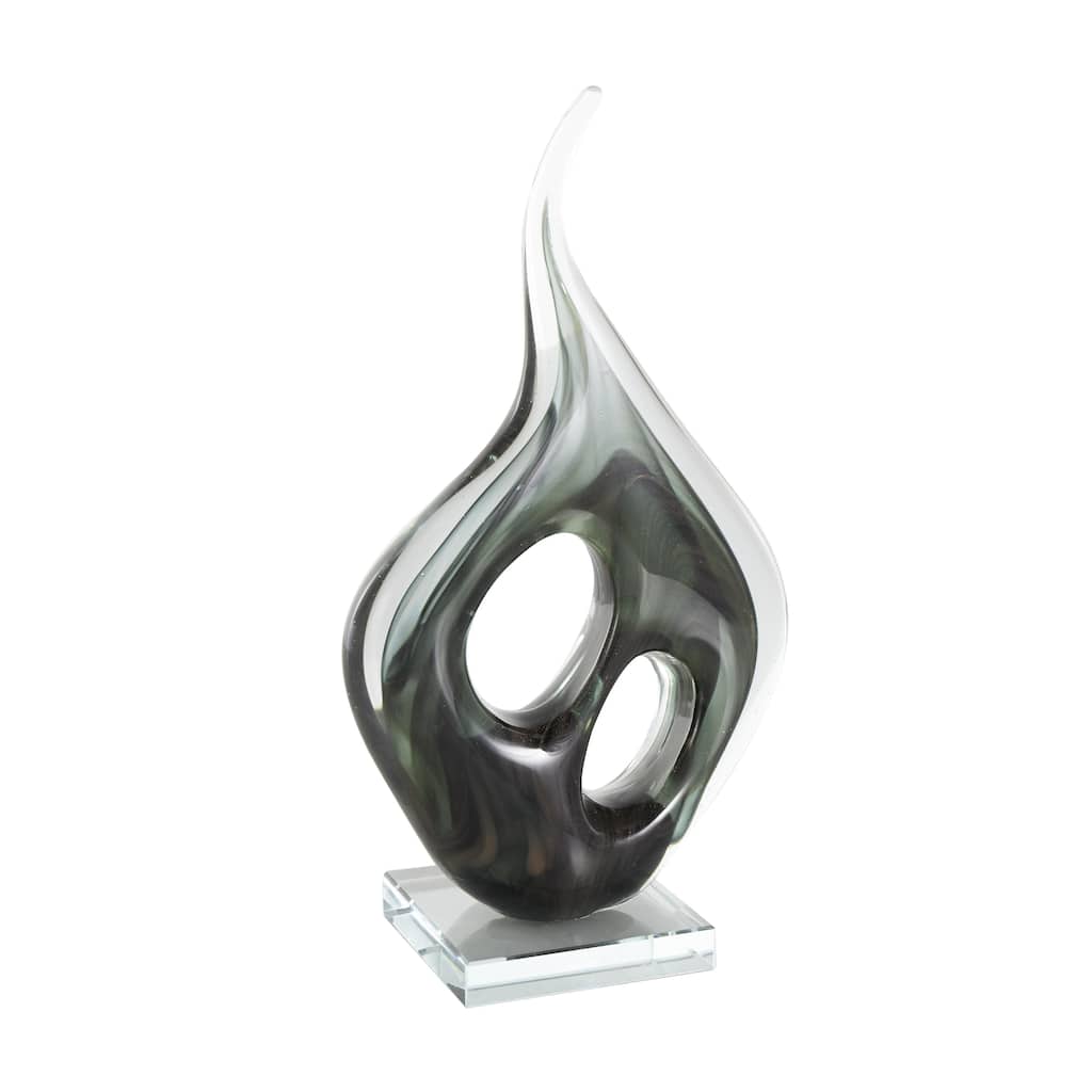 Glass Abstract Curved Cutout Decorative Sculpture with Swirl Patterns - Green - Roche River Decor