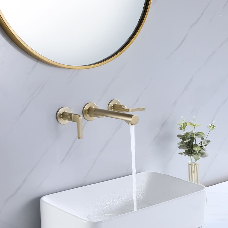 Two Handles Wall Mounted widespread Bathroom Faucet