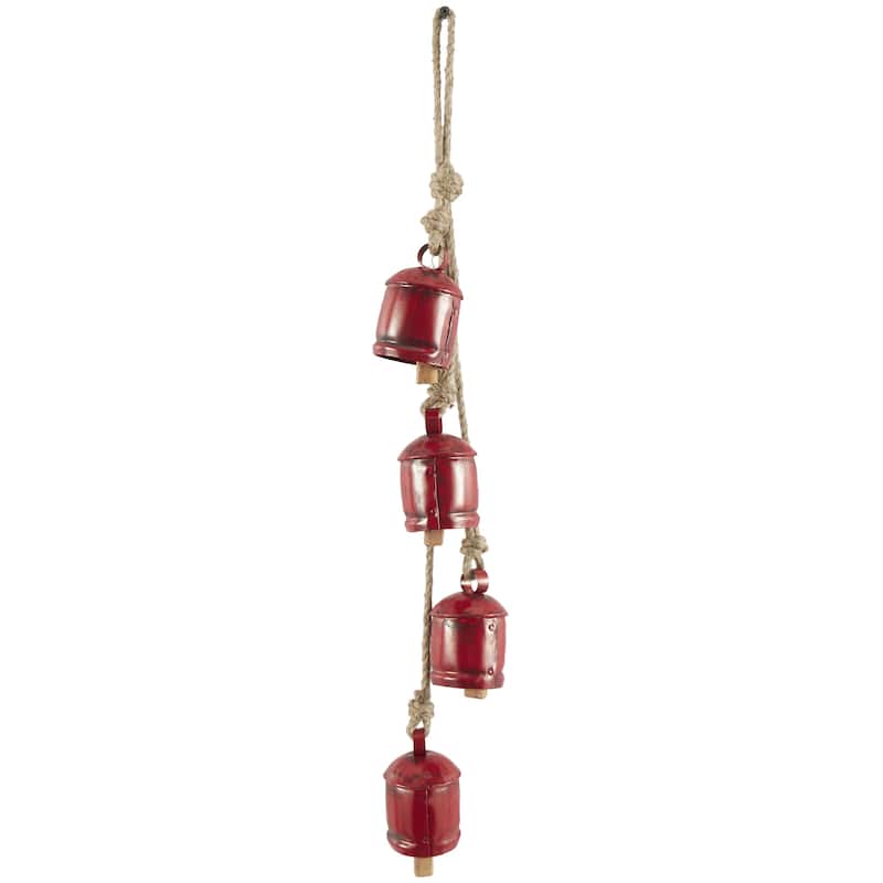 Metal Cluster Decorative Bells with 4 Bells on Jute Hanging Rope - White, Black, Gold, Red - Roche River Decor