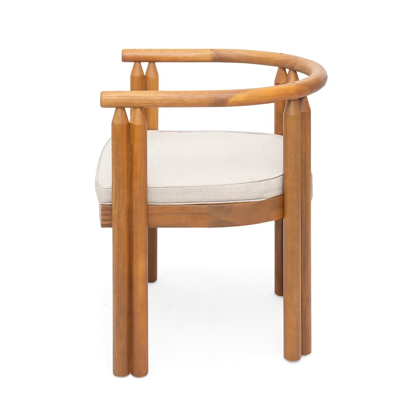 Roomfitters Outdoor Dining Set 7 Piece Solid Acacia Wood Table Armchairs Cushioned, Teak Beige