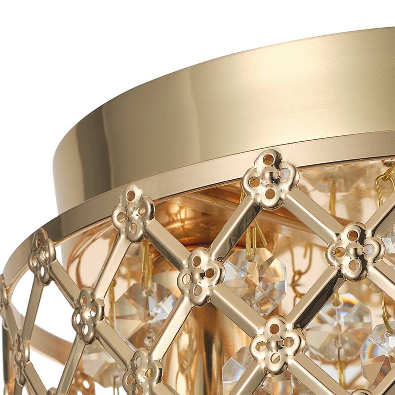 Modern Frech Gold 2-Light Clear Crystal Raindrop Flush Mount Ceiling Light