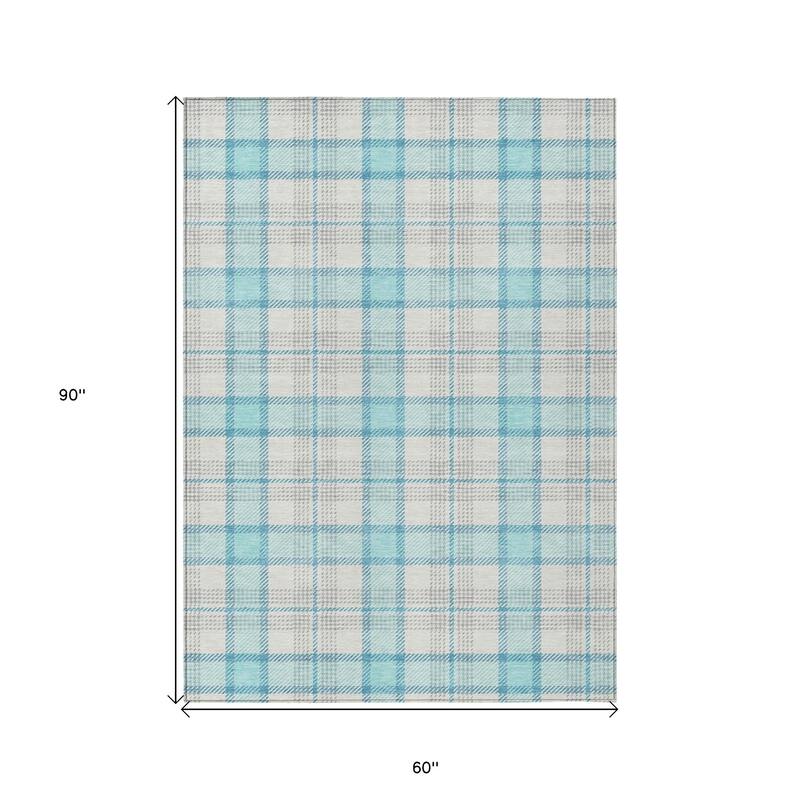 HomeRoots Plaid Transitional Rectangle Outdoor Rug