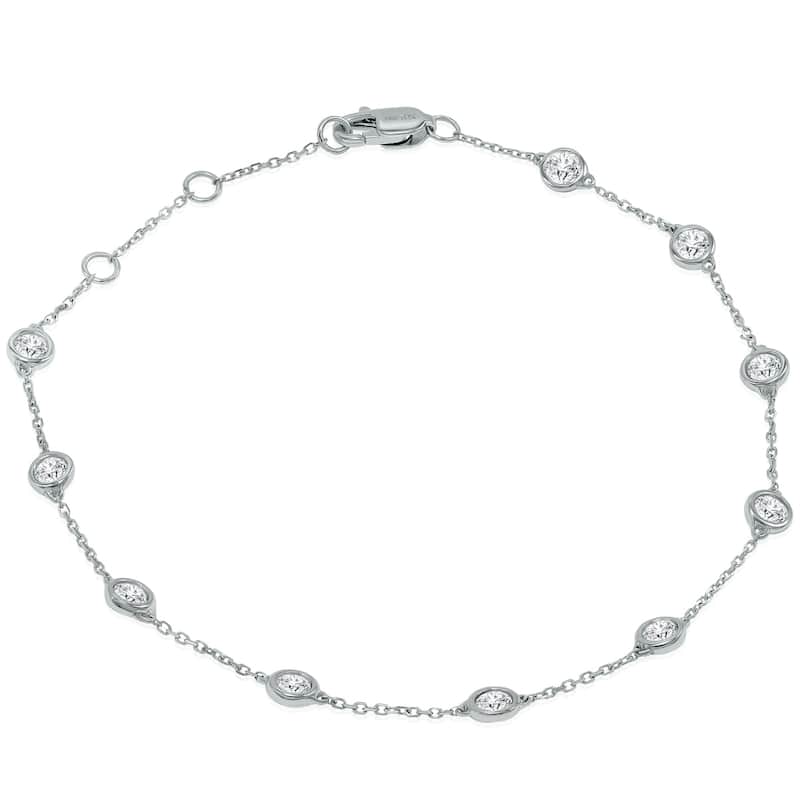 Marquee 3/4 Carat TW Bezel Set Genuine Diamond Station Bracelet in 14K White Gold