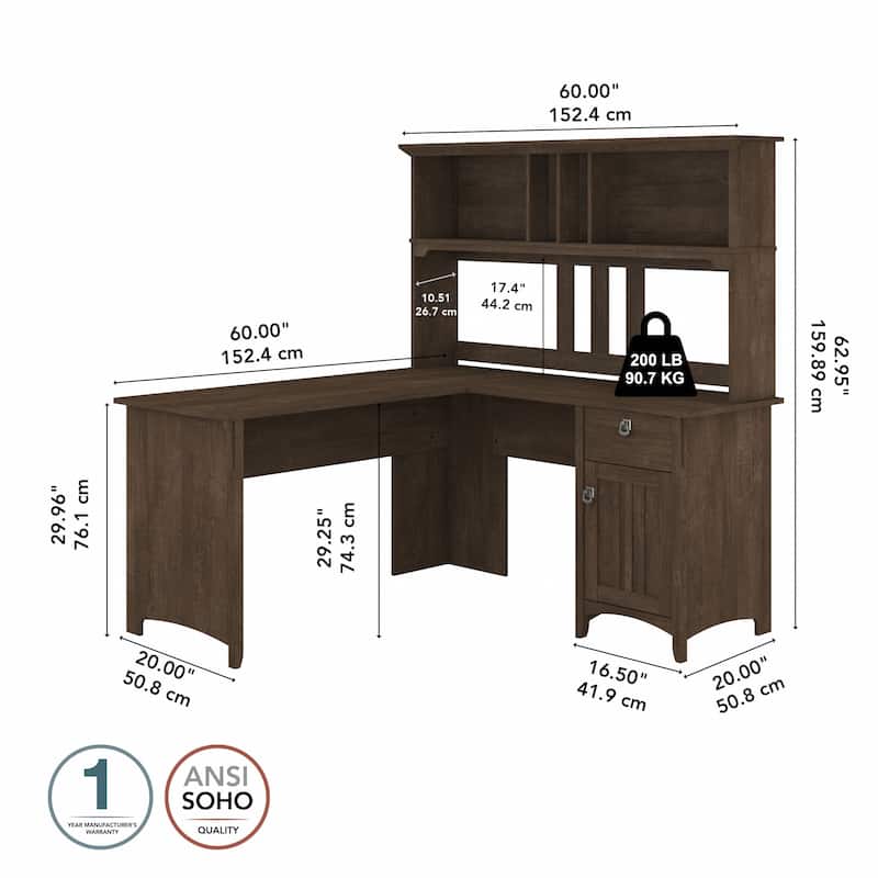 Bush Furniture Salinas 60W L Shaped Desk with Storage Hutch