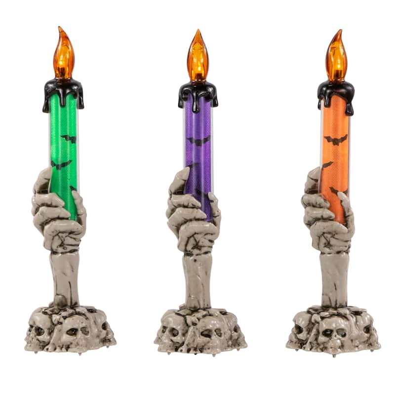 LED Lighted Skeleton Hand Halloween Candles - 8.25" - Set of 3