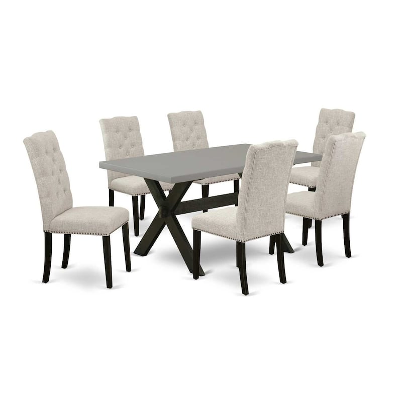 HomeStock 7-Pc Natural Oak Finish Solid Wood Top Dining Table with 6 Parson-Chairs