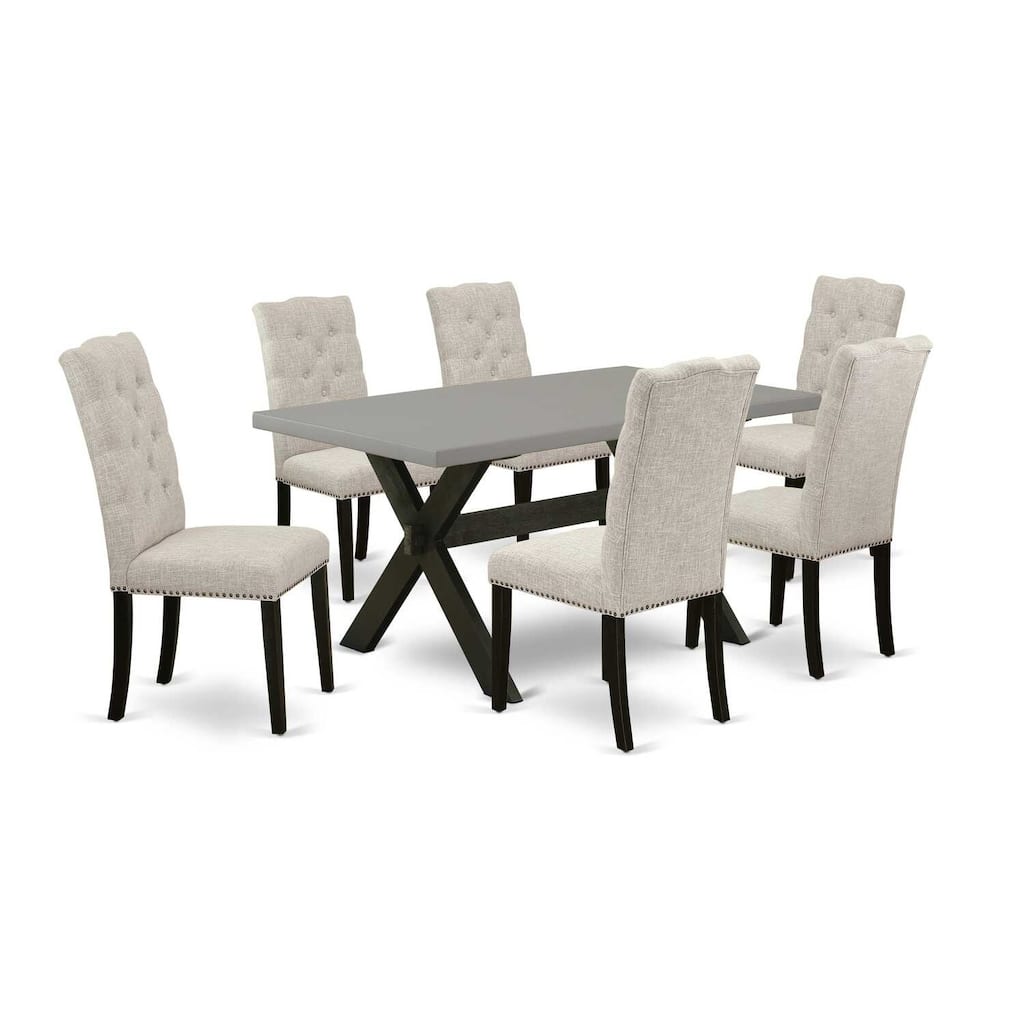 HomeStock 7-Pc Natural Oak Finish Solid Wood Top Dining Table with 6 Parson-Chairs
