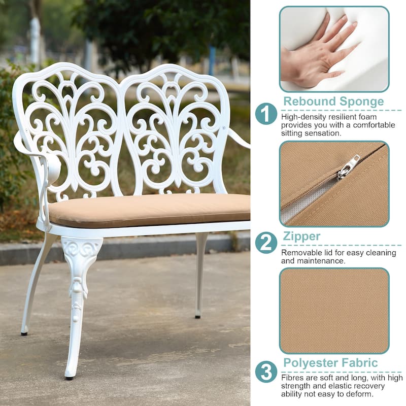 33.8 inch Aluminum Outdoor Butterfly Loveseats Garden Bench for Park,Yard