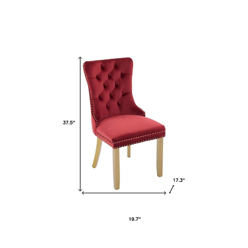 HomeRoots Set of Two Red and Gold Tufted Velvet And Solid Wood Dining Side Chairs - 19.70 in. x 37.50 in. x 17.30 in.