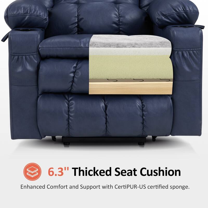 MCombo Medium Dual Motor Power Lift Recliner Chair Infinite Position, Massage and Heat, Extended Footrest, Faux Leather 7890