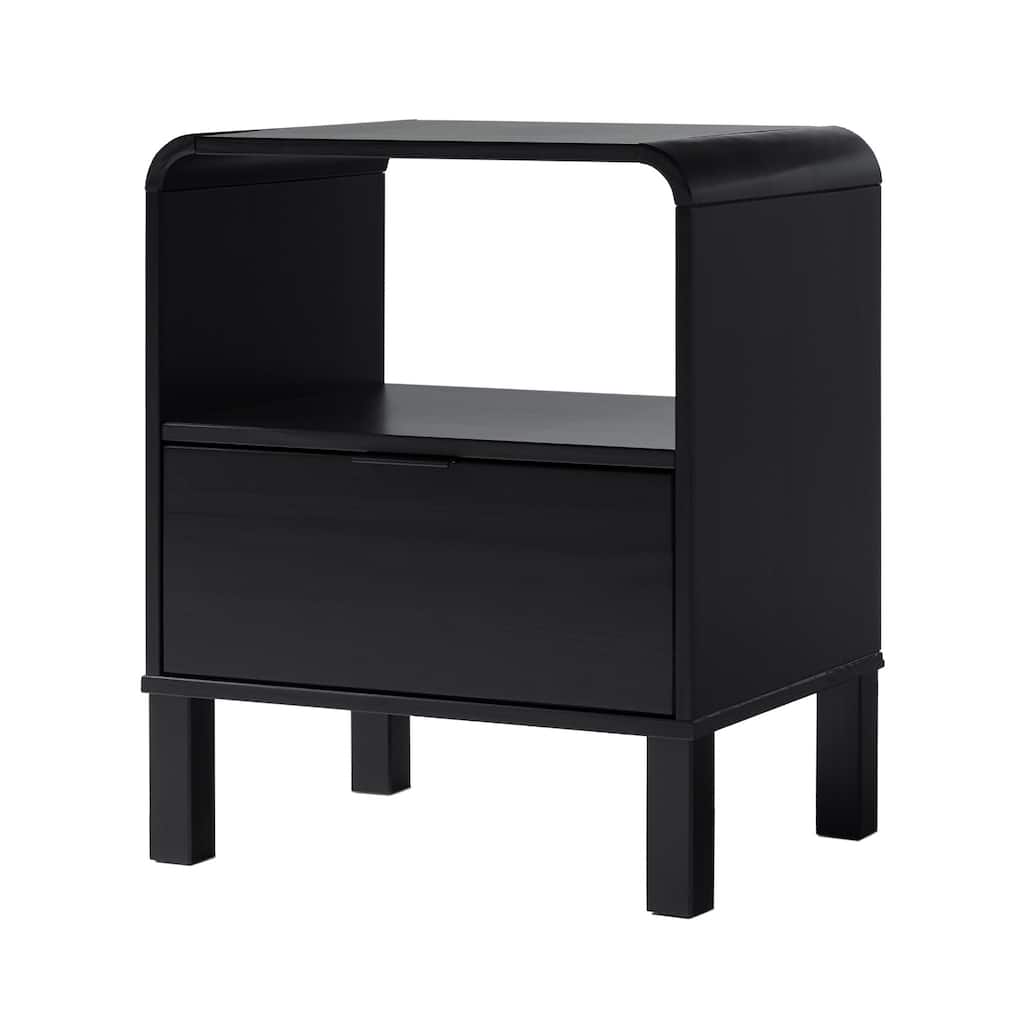 Minimalist Black Solid Wood Nightstand with Curved Top