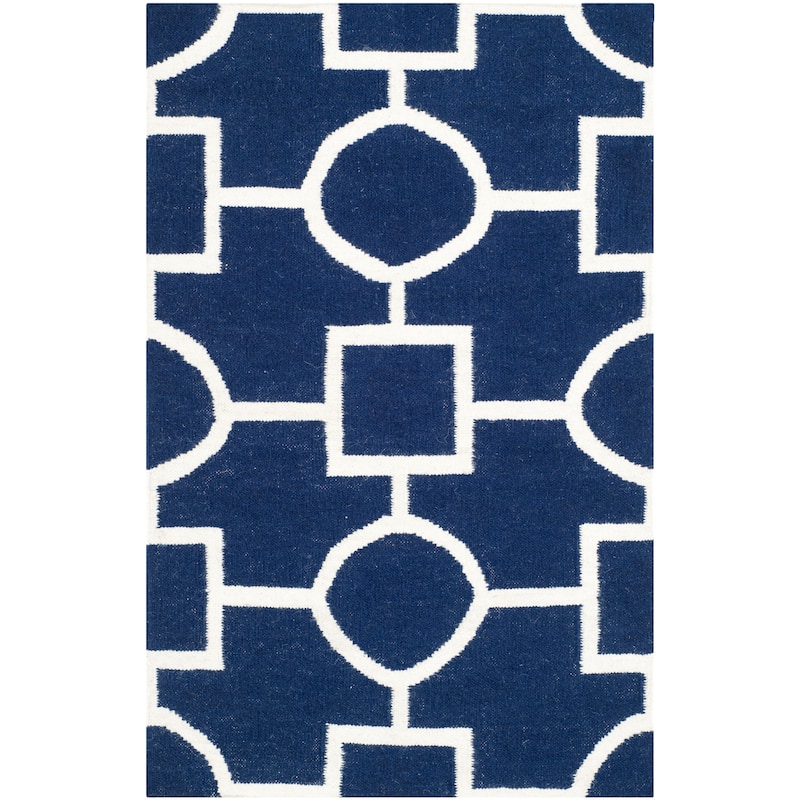 SAFAVIEH Handmade Flatweave Dhurries Narcisa Modern Moroccan Wool Rug - 2'6" x 4' - Navy/Ivory