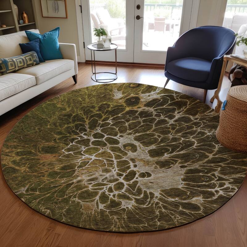 Machine Washable Indoor/ Outdoor Chantille Modern Floral Rug - Chocolate - 8' x 8'
