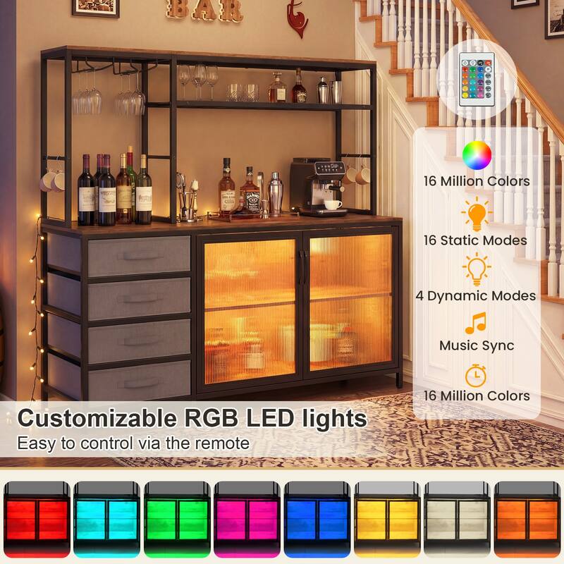 Gymax Sideboard Buffet Cabinet w/ LED Lights 55'' Coffee Table w/