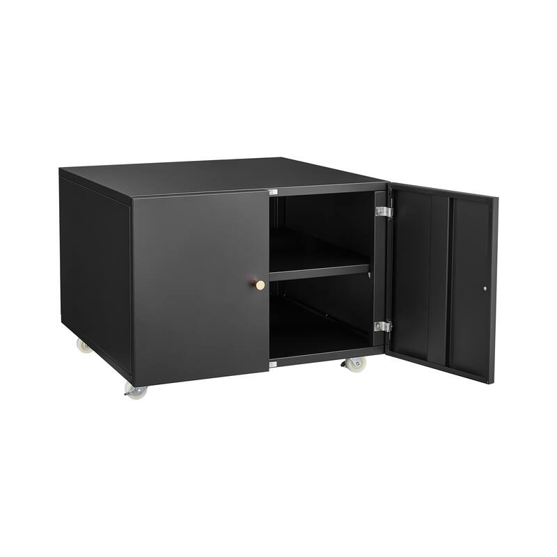 Mobile Office File Cabinet with Lockable Wheels and Shelves