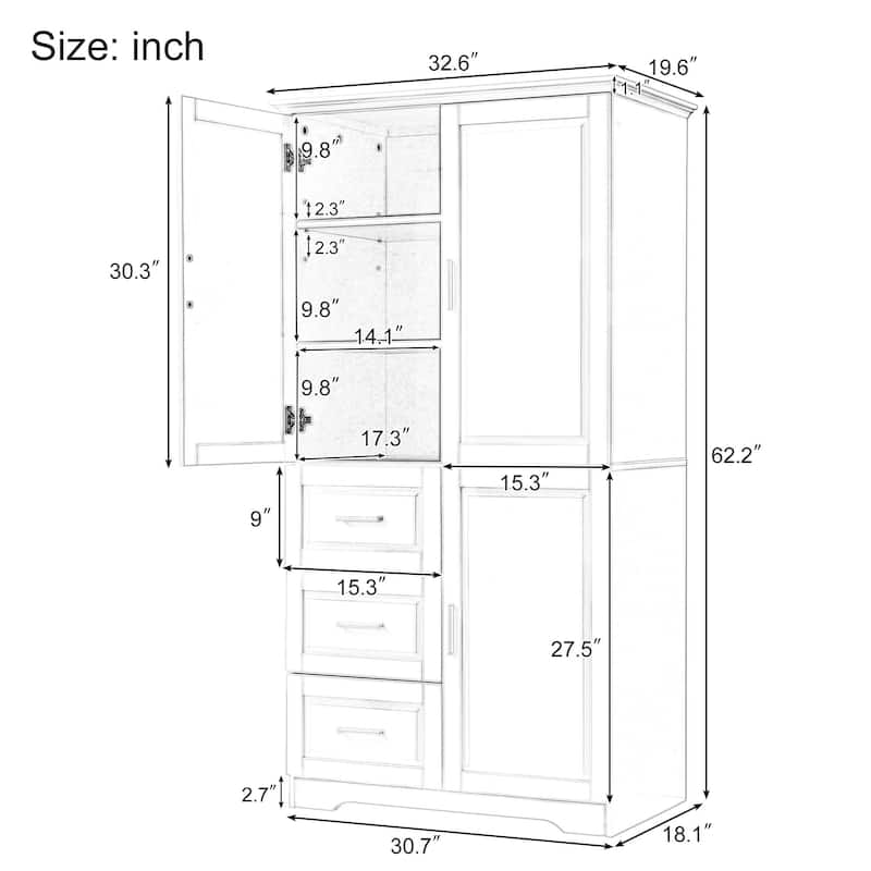 Tall and Wide Storage Cabinet with Doors and Three Drawers
