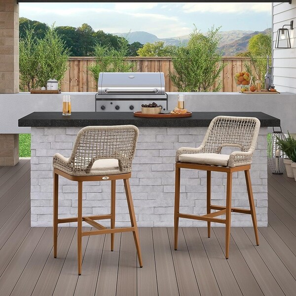 PURPLE LEAF 2 Set Outdoor Bar Stool Chair Set Modern Counter Height Stool Cushion Included