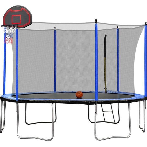 slide 2 of 13, 15FT Trampoline with Basketball Hoop Inflator and Ladder(Inner Safety Enclosure) Kids