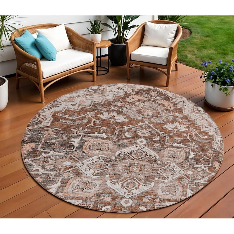 HomeRoots Oriental Traditional Rectangle Outdoor Rug - 8' Round