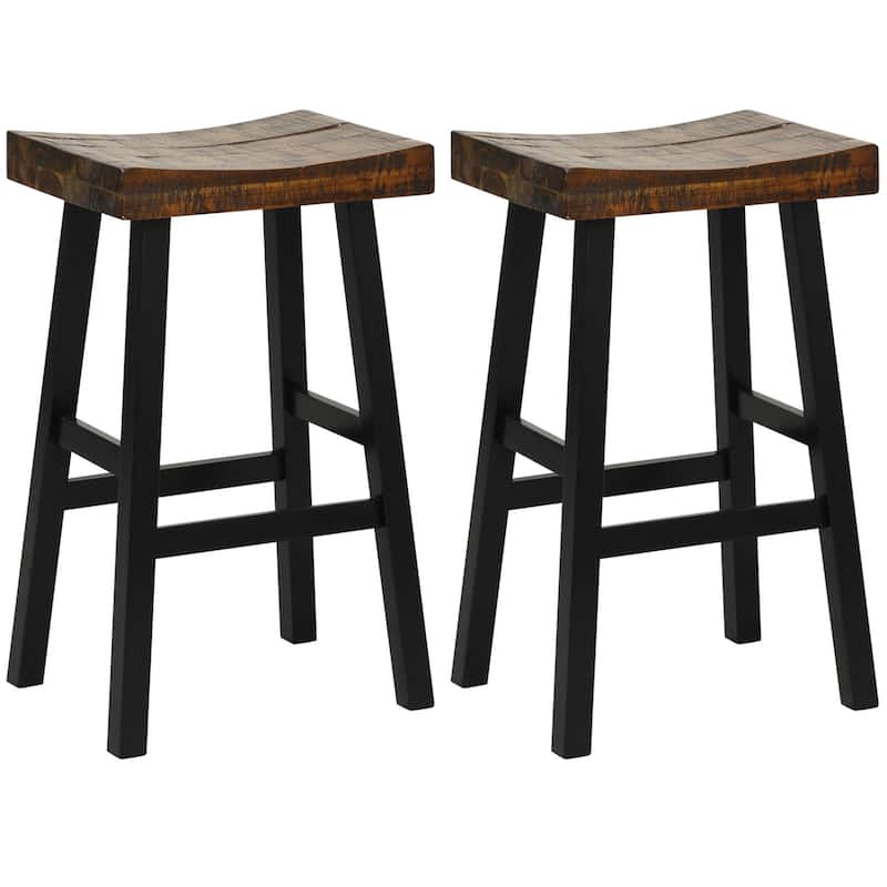 Costway 24" Bar Stool Set of 2 Counter Height Solid Wood Curved Saddle